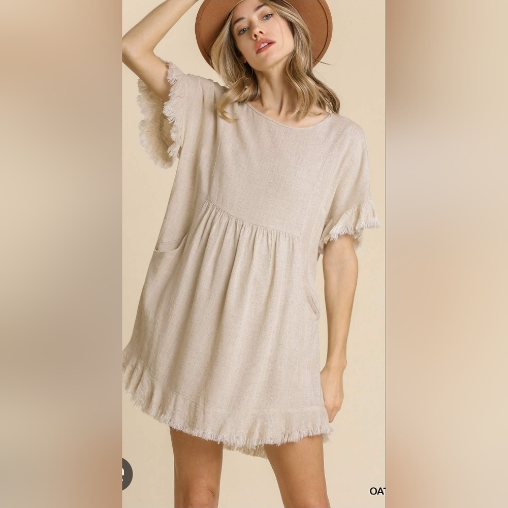 Umgee Cream Oversize Dress Linen Sz M